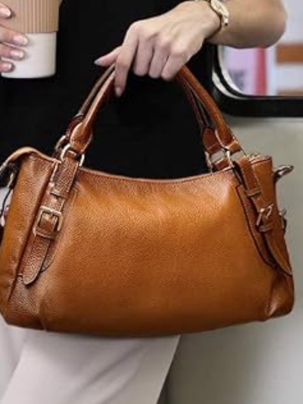 Kattee Soft Genuine Leather Satchel top handle purse EUC